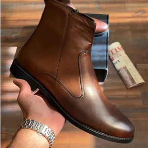 بوت چرم طبیعی تک زیپ قهوه ای sho165