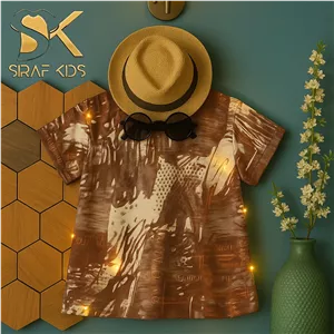 تیشرت تک قهوه ای بچه گانه طرح هاوایی - کد 119