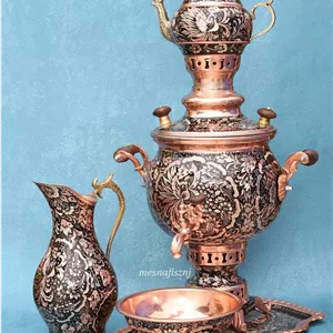 سماور مسی ذغالی الماس تراش آب و نقره