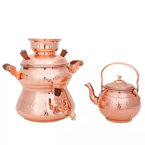 سماور روگازی مسی 4 لیتری همراه با قوری