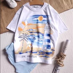 تی شرت تک برند مانکی طرح فانوس دریایی گروه سنی 7 تا 10 سال کد 1553