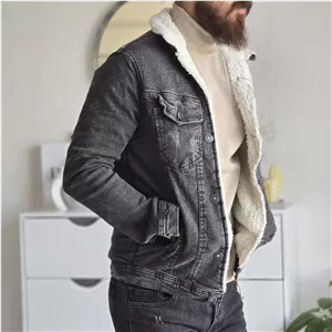 کت جین خزدار زنانه تمام کش رنگ مشکی ذغالی سایز L تا XXXL