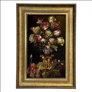 تابلو فرش گلدان گل رزمجلسی کد 1100266