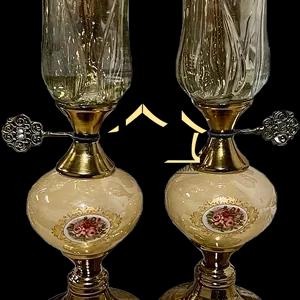 شمعدان جفتی کرم آنتیک گل رز کد jsi/40erz