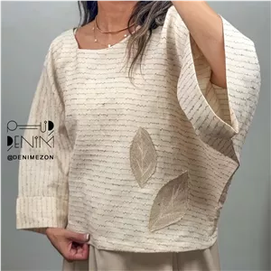شومیز لینن کوک دوزی شیری برگ