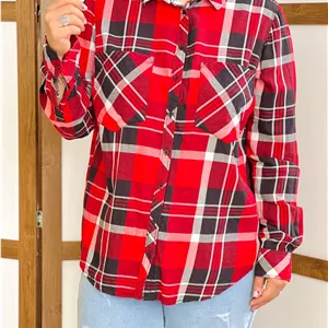 شومیز نخی چهارخونه قرمز