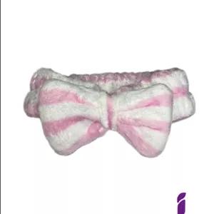 هدبند پولیشی پاپیونی راه راه رنگ صورتی