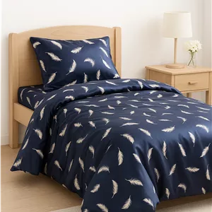 ست رو تختی ساتن ابریشم طرح پر سرمه ای