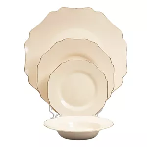 دیس گرد (دیس ته چین) چینی الیزابت پرو طرح گلدن لاین لب طلا چینی توس