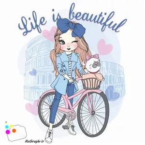 وکتور کودکانه دختر دوچرخه سوار-کد 3250