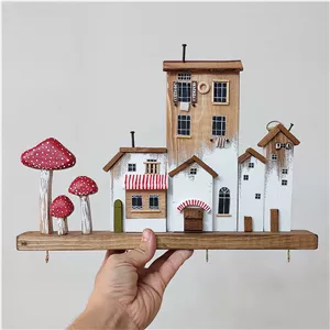 جاکلیدی دیواری چوبی دست ساز طرح دهکده رویایی کد 5368