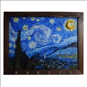 کاور جعبه فیوز چوبی دست ساز طرح تابلو نقاشی شب پرستاره کد 5299