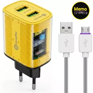 آداپتور شارژ دیواری با دو خروجی فست شارژ 5A به همراه کابل میکرو مدل Soloffer TC55 اورجینال