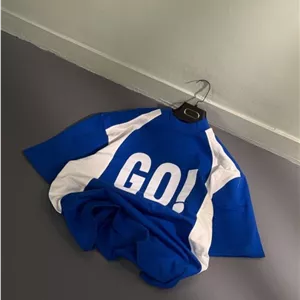 تیشرت پسرانه طرح GO آبی کد 218146