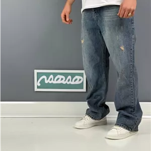 شلوار جین پسرانه فول بگ آبی تیره زاپ دار خاص کد 2048119