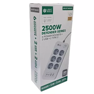 چندراهی برق 6 پورت به همراه 2 پورت USB و 2 پورت تایپ سی لایت ویو مدل LW-EXT-662U2C