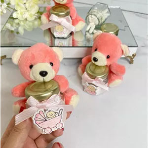 گیفت خرسی با ظرف نقل شیشه‌ای