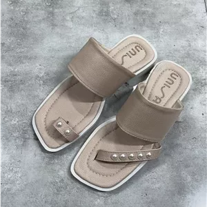 صندل زنانه اسلیپر طرح زارا (Zara) بند مرواریدی - رنگ کرم