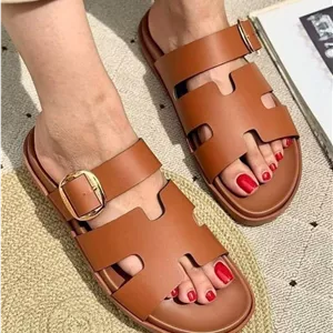 صندل هرمس با روی چرم رنگ عسلی