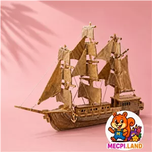 اسباب بازی پازل 3 بعدی چوبی کشتی مدل قایق اروپایی (4 لایه سایز A4)