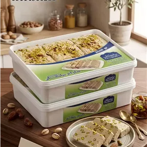 حلواارده شکری  سه و نیم کیلویی با طعم وانیل  با تزئین پسته و بادام نیاکان