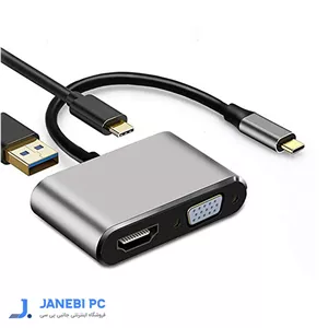 مبدل USB-C به HDMI/VGA/PD/USB3.0 مدل HTC041