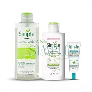 پکیج 3 مرحله‌ای پاکسازی عمقی پوست جوش‌دار سیمپل simple | با تأثیر فوری و مستقیم روی جوش (میسلار واتر  ژل ضد جوش فوری  آبرسان لایت)