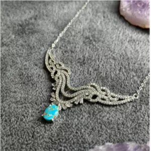 گردنبند نقره خارجی با ابکاری رادیوم و فیروزه نیشابوری کد 10