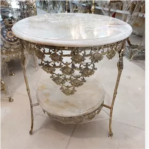 میز خاطره برنزی دوطبقه سایز 50 ارتفاع 60 مبلمان نارنجی مدل 526964