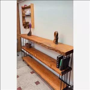 شلف زمینی . کتابخانه. جاکفشی چوبی روستیک مبلمان نارنجی مدل 520770