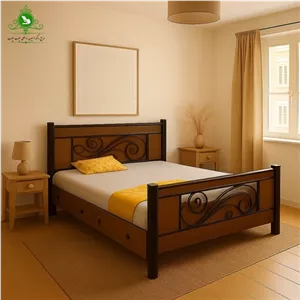 تخت خواب یک و نیم نفره چوب و فلز مدل ملودی عرض 120 با کشو بدون تشک مبلمان نارنجی مدل 516127