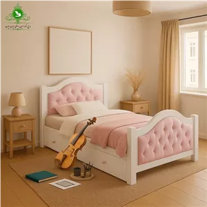 تخت خواب یک و نیم نفره دخترانه MDF وکیوم مدل رویا عرض 120 با کشو بدون تشک مبلمان نارنجی مدل 516375