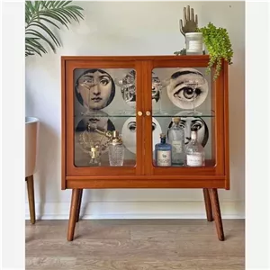 مینی بوفه چوبی فندقی کلاسیک مبلمان نارنجی مدل 526077