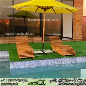 تخت کنار استخر چوب ترموود مبلمان نارنجی مدل 509147