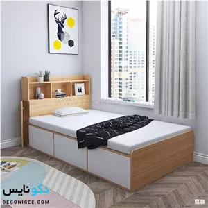 تخت خواب یک نفره تمام ام دی اف کشودارF93 مبلمان نارنجی مدل 519234