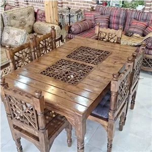 میز ناهار خوری چوبی سنتی طرح گره چین ست 6 نفره مبلمان نارنجی مدل 522525