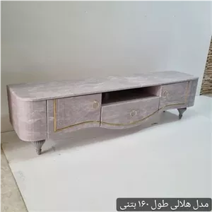 میز تلویزیون شبستان مدل هلالی رنگ بتنی مبلمان نارنجی مدل 528819