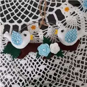 جا حوله ای آشپزخانه نمدی طرح گنجشک و گل مبلمان نارنجی مدل 528879