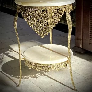 میز تلفن برنزی گل نقلی سنگ مرمر اعلا قطر 40 و45 مبلمان نارنجی مدل 527184 