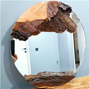 اینه گرد چوبی روستیک مبلمان نارنجی مدل 524977