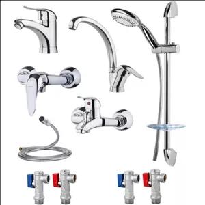 ست شیرآلات اهرمی رویال کروم مجموعه 10 عددی به همراه علم دوش حمام و شلنگ سرویس بهداشتی مبلمان نارنجی مدل 527673