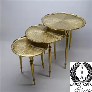 میز عسلی 3 سایز الومینیوم مدل نیلوفر،رنگ طلایی و نقره ای مبلمان نارنجی مدل 527482