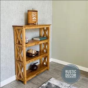 کتابخانه چوبی روستیک دکور مبلمان نارنجی مدل 520209