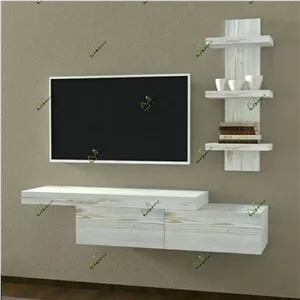 میز تلویزیون و شلف دیواری ست.رنگ سفید ساده موجود است مبلمان نارنجی مدل 525273