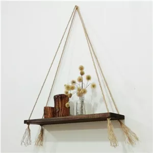 شلف چوبی یک طبقه با آویز کنفی با کاربری کتابخانه چوبی و... مبلمان نارنجی مدل 521017