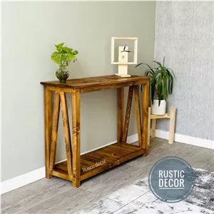 میز کنسول چوبی ساده روستیک دکور مدل کلاسیک مبلمان نارنجی مدل 529292