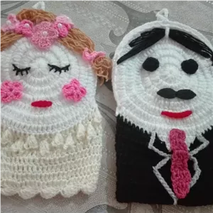 لیف دستبافت عروس وداماد مبلمان نارنجی مدل 527560