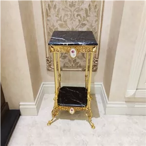 میز تلفن فرانسوی دو طبقه برنز قالب اصلی مبلمان نارنجی مدل 527899 