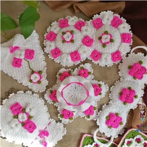 ست لیف ترکی دستبافت جهیزیه عروس مبلمان نارنجی مدل 529491