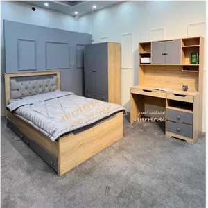 سرویس خواب تک نفره میز تحریر کمد کلاسیک مبلمان نارنجی مدل 519659